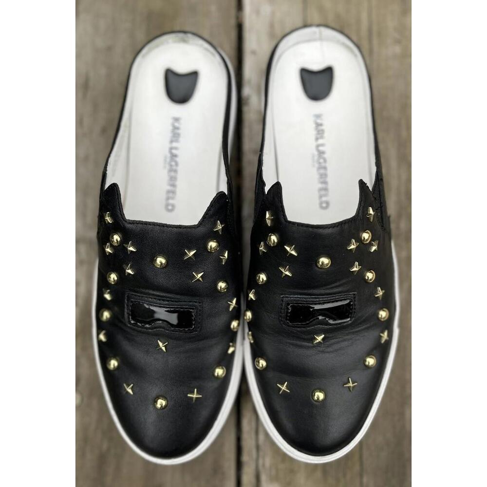 Karl Lagerfeild Paris  “ Eisley” Backless Leather Studed Flats Size 8.5/39